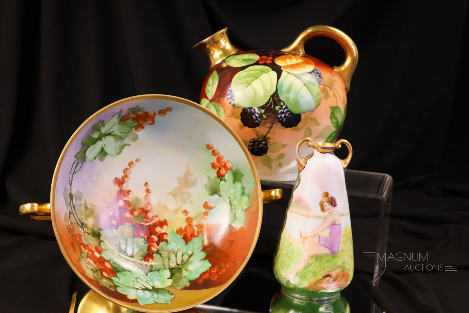 3 pc Lot Artist signed & More Hand Painted Porcelain Blackberries & Currants (1 of 11)