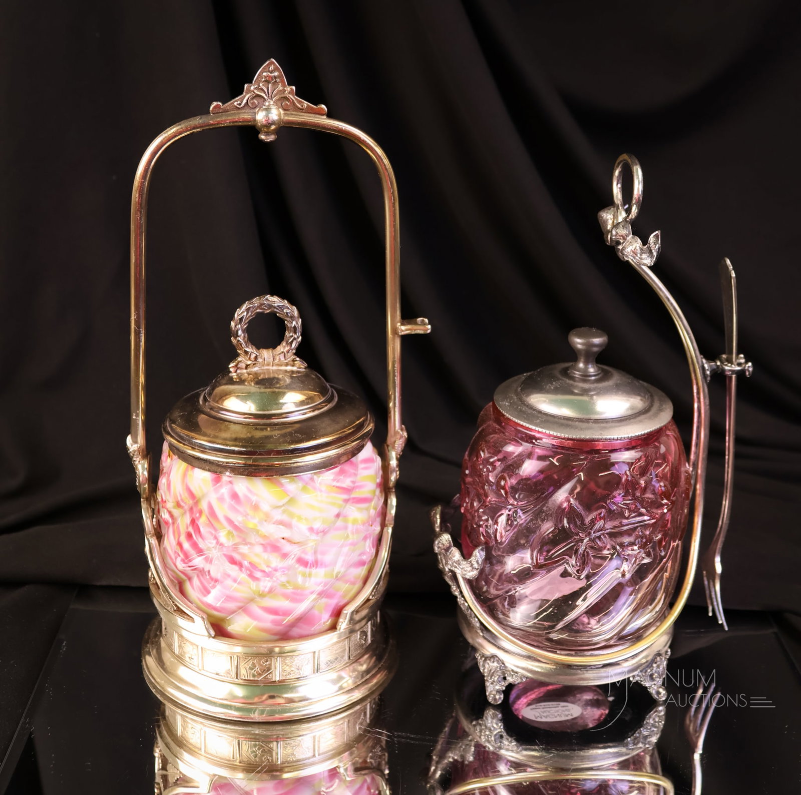 2 pc Lot Victorian Silverplate & Northwood Glass Pickle Castors (1 of 8)