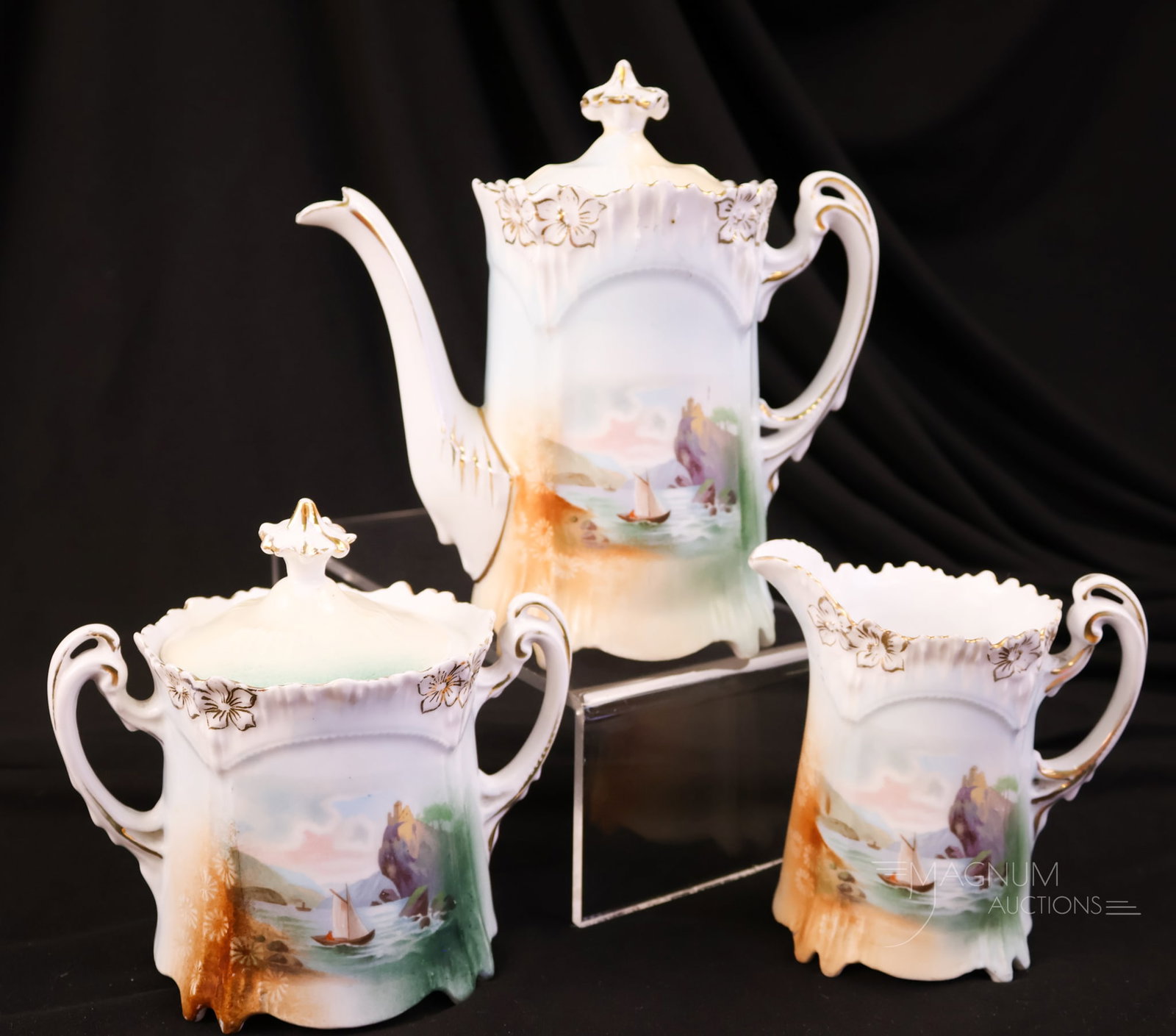 3 pc Set R.S. Prussia Tea Set Ship on the Ocean (1 of 9)