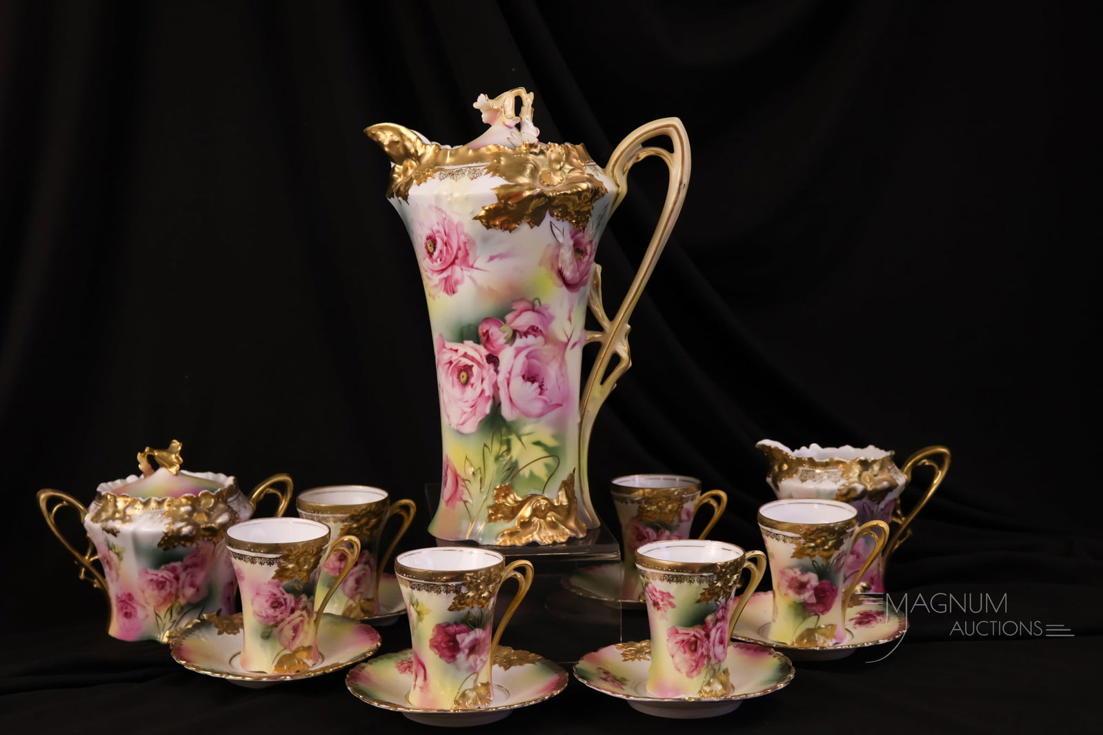 15 pc R.S. Prussia Rose & Gold Porcelain Chocolate Set (1 of 3)