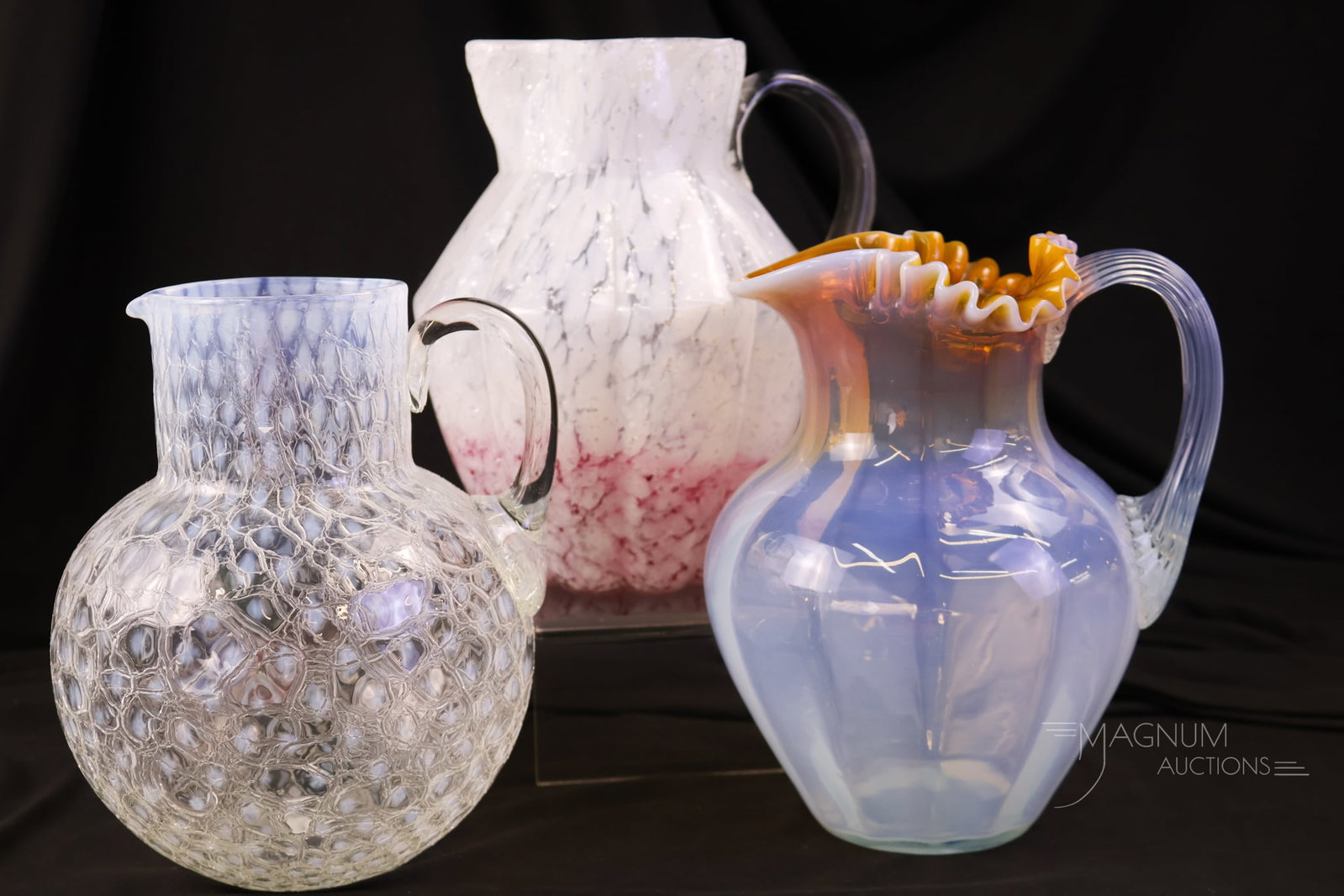 3 pc Lot Phoenix Victorian Glass Pitchers Opalescent & Art Glass (1 of 8)