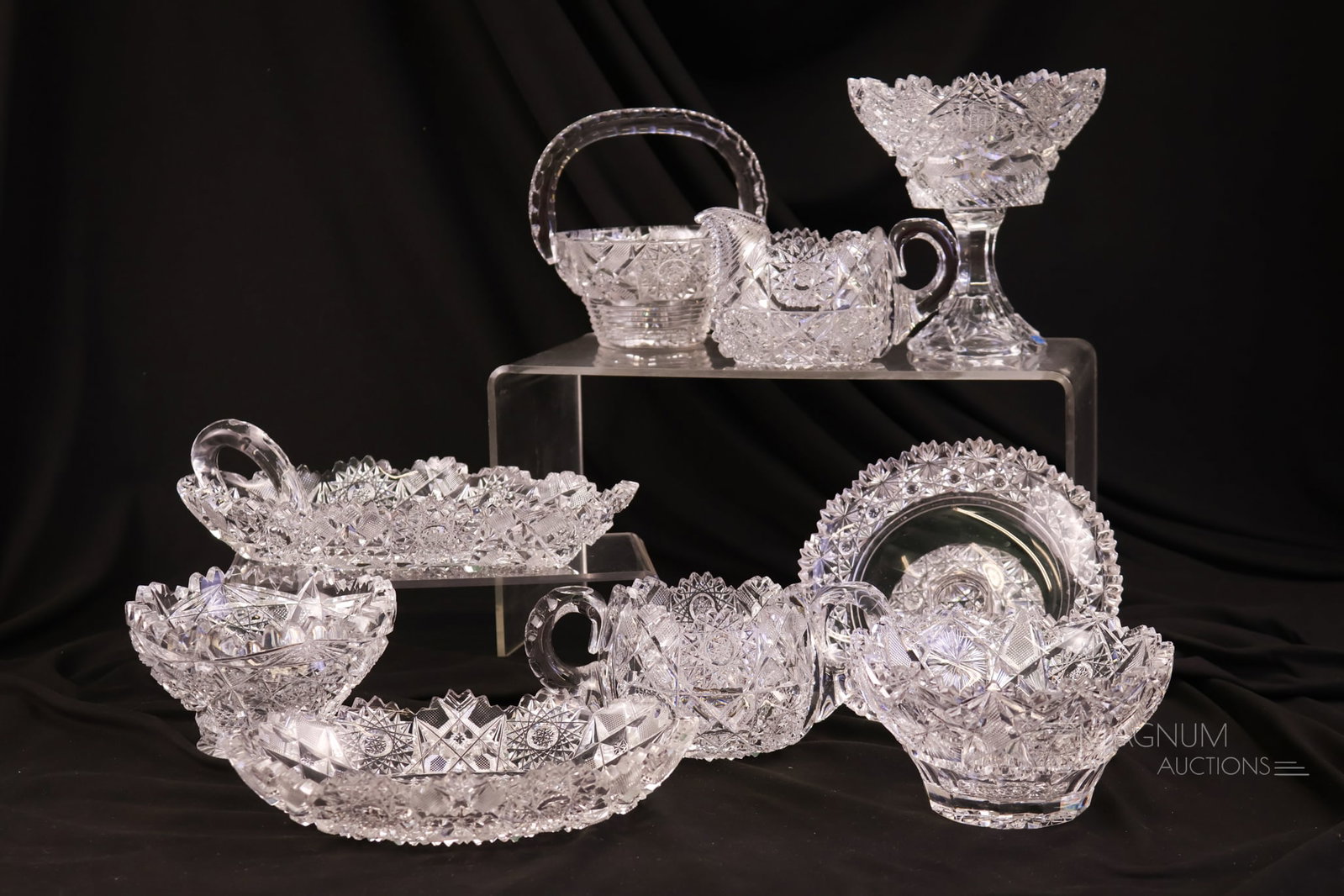 9 pc Lot American Brilliant Cut Glass Bowls Compotes Basket & More (1 of 10)
