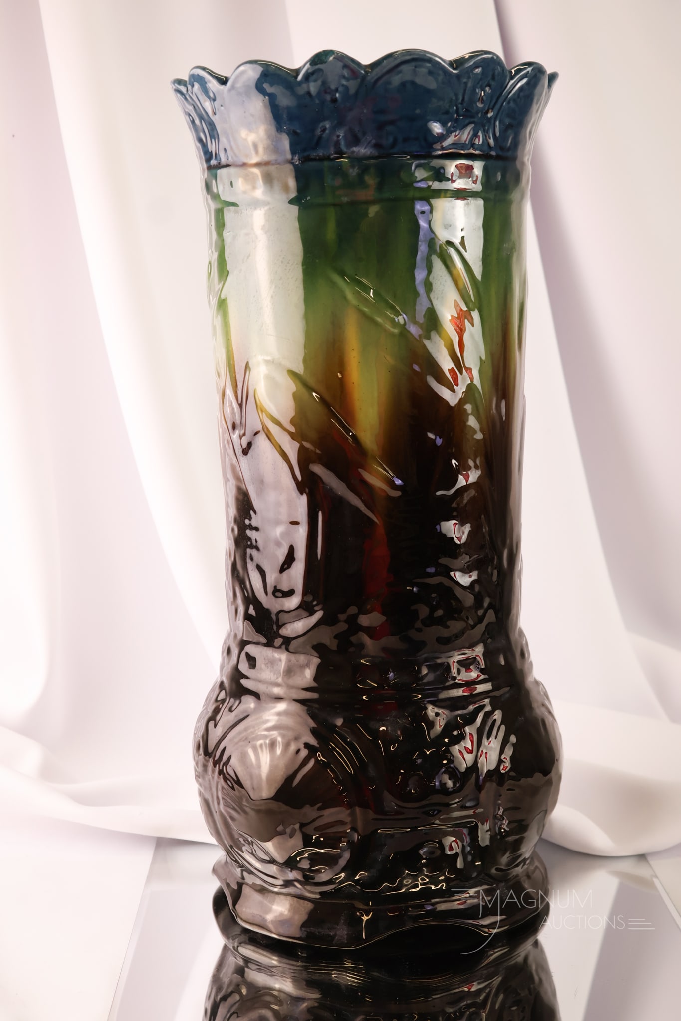 Ohio Pottery majolica Glaze Stork & Rushes Umbrella Stand (1 of 7)
