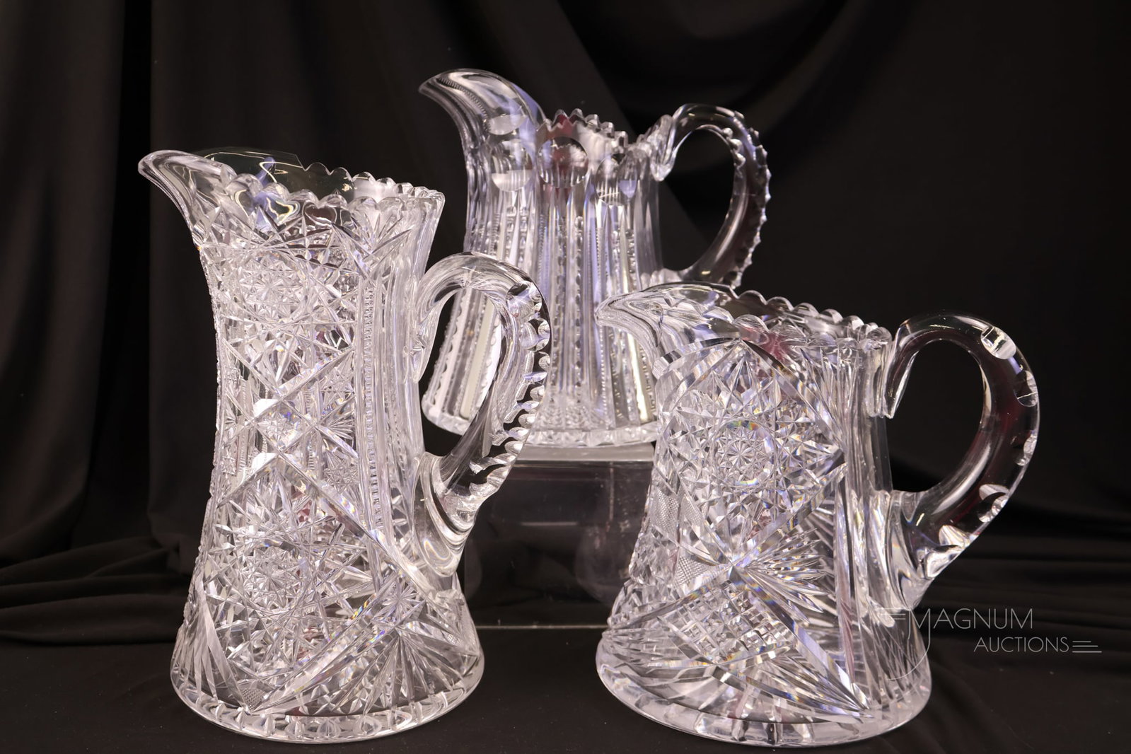 3 pc Lot American Brilliant Cut Glass Water Pitchers (1 of 9)