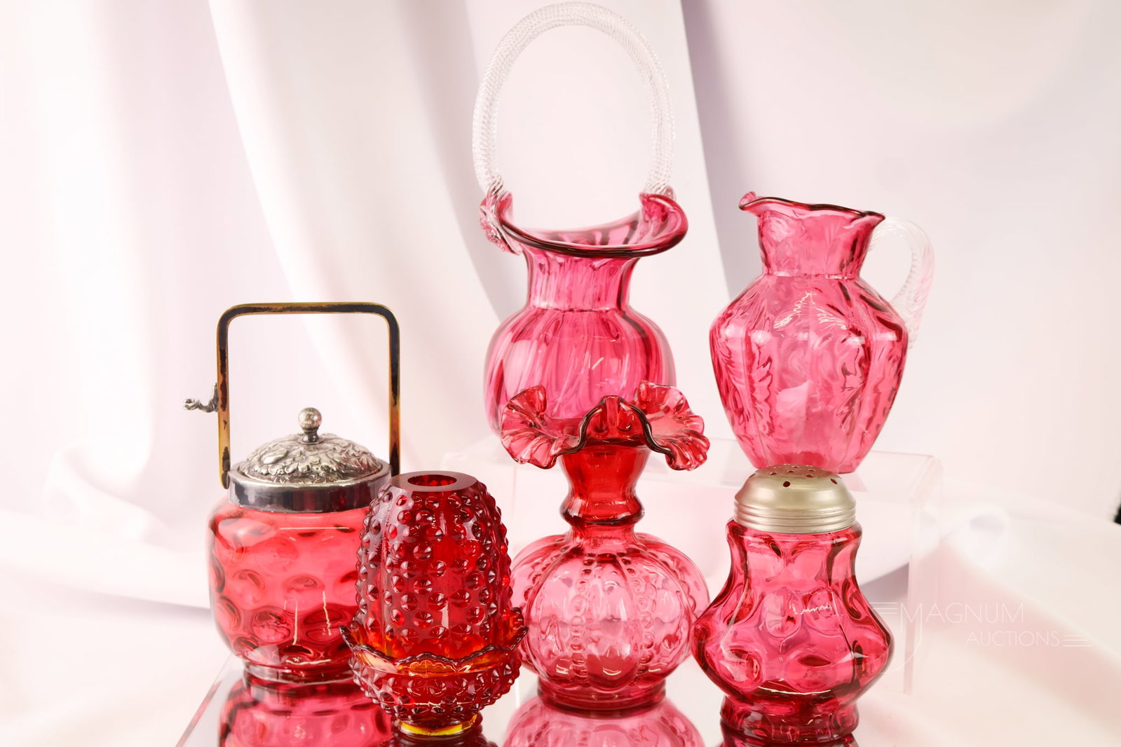 6 pc Lot Cranberry Glass Sweetmeat Fairy Lamp & More (1 of 5)