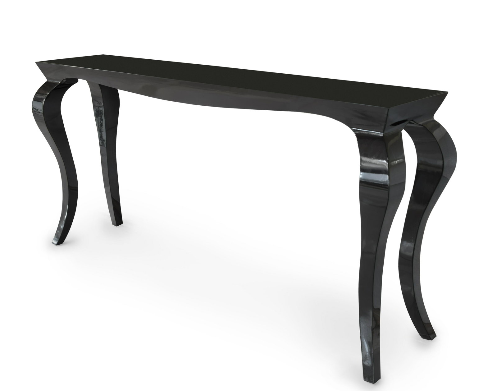 20th century console. Lacquered wood.: 20th century console. Lacquered wood. This piece belongs to the collection of the Hotel Marbella Club. Measurements: 85 x 182 x 42 cm.Console with light and stylized structure raised on four cabriole 