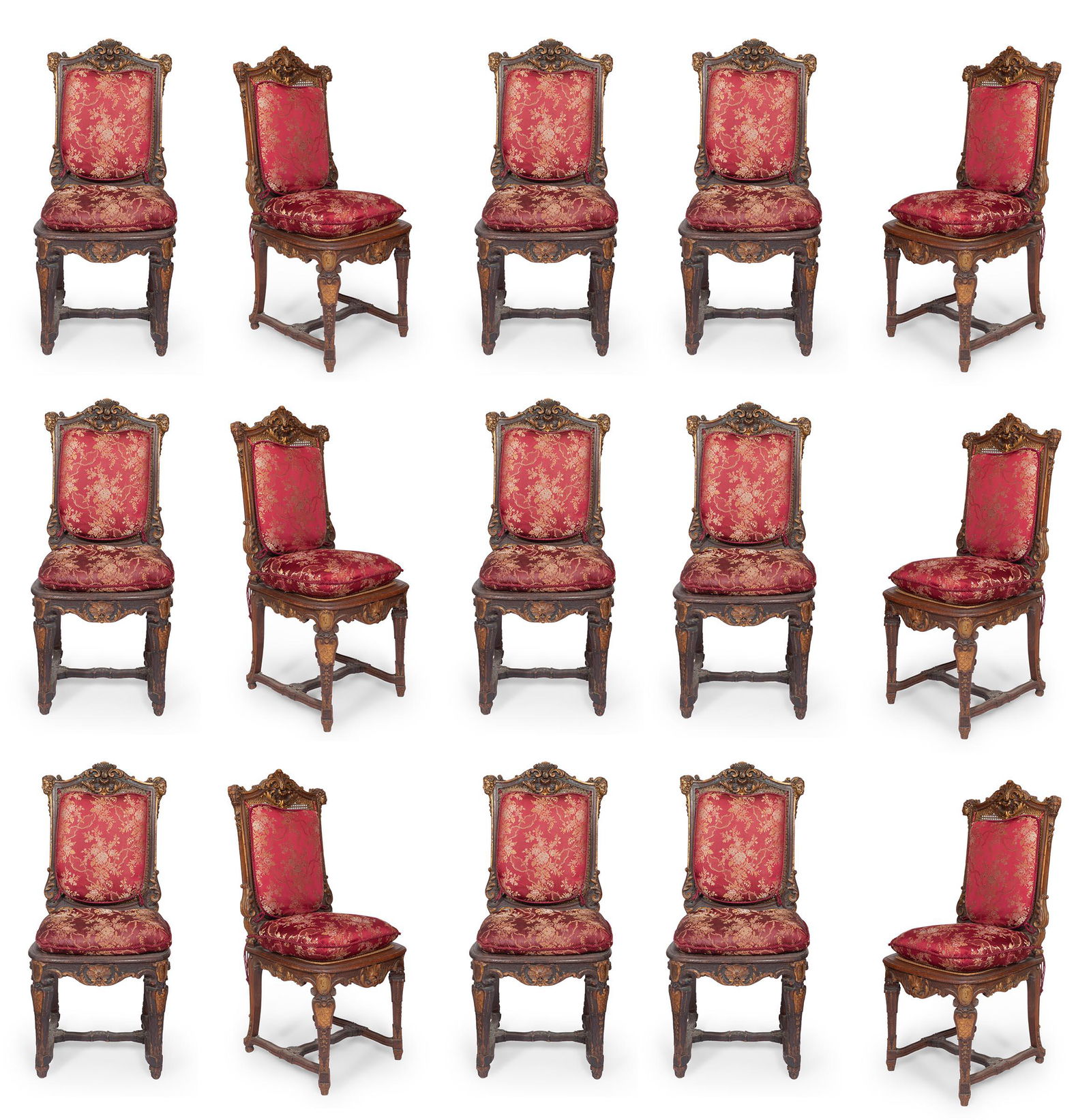 Set of fifteen French Regency style dining chairs, 19th (1 of 5)