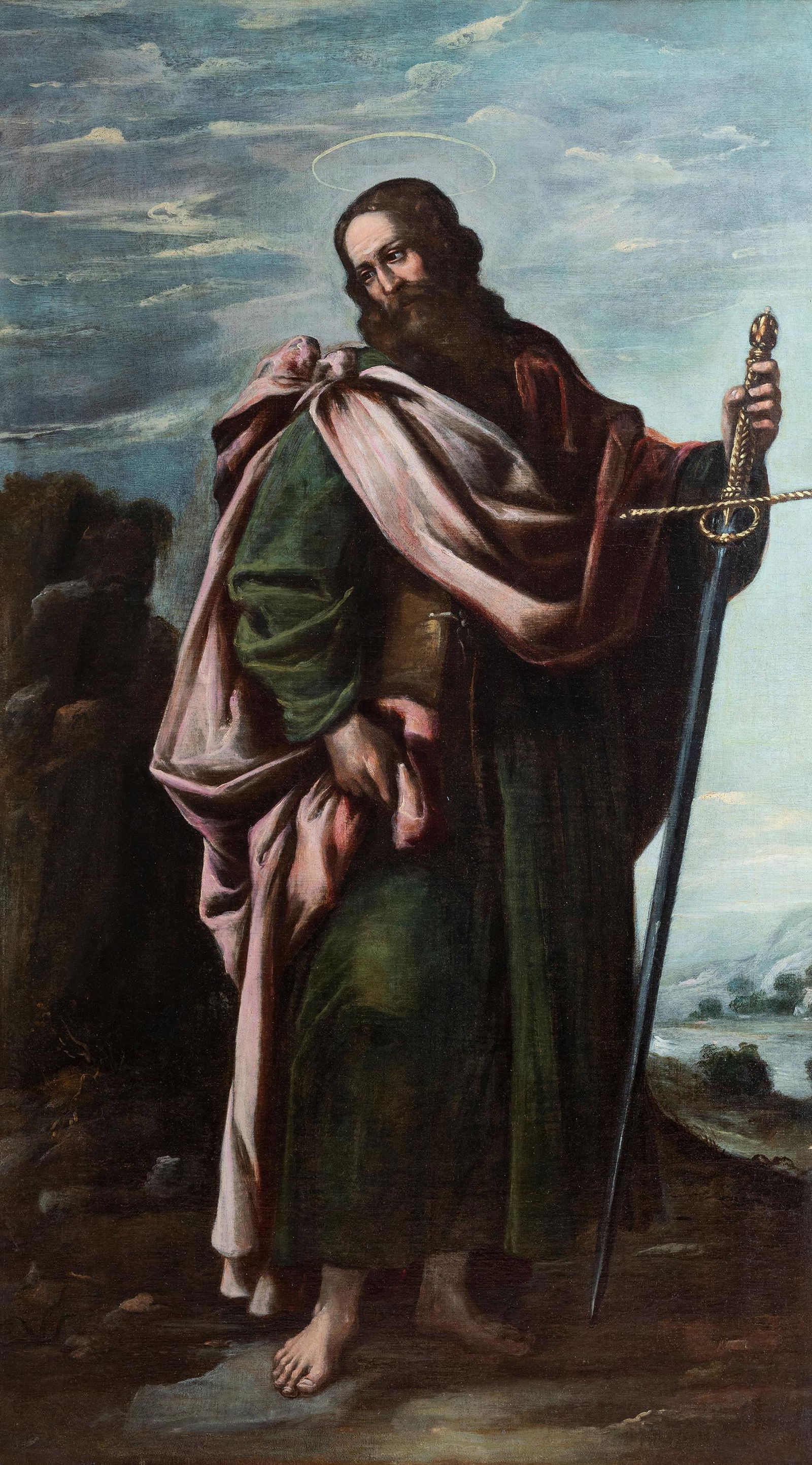 VICENTE CARDUCHO (Florence, 1576 or 1978 - Madrid,: VICENTE CARDUCHO (Florence, 1576 or 1978 - Madrid, 1638), attributed."Saint Paul".Oil on canvas.Measurements: 134 x 76 cm; 144 x 86 cm (frame).St. Paul acquires a monumental canon in this painting. De