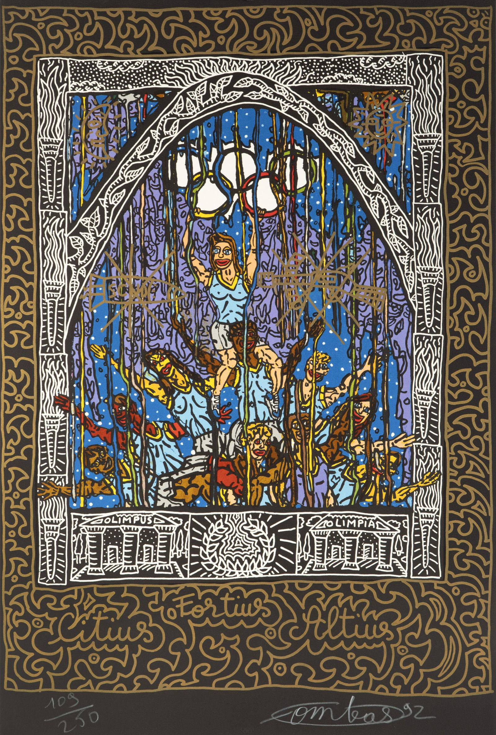 ROBERT COMBAS (Lyon, 1957). Untitled, 1992, from the: ROBERT COMBAS (Lyon, 1957).Untitled, 1992, from the Olympic Centennial Suite.Lithograph on VÃ©lin dâ€™Arches paper of 270 grams, 109/250.Signed, dated and numbered in pencil.Measurements: 90 x