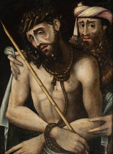 Castilian school from the second half of the 16th: Castilian school from the second half of the 16th century. After LUIS DE MORALES (Badajoz, 1509 - Alcántara, 1586)."Ecce Homo".Oil on panel.16th Century frame.Precise cleaning.Measurements: 56.5 x