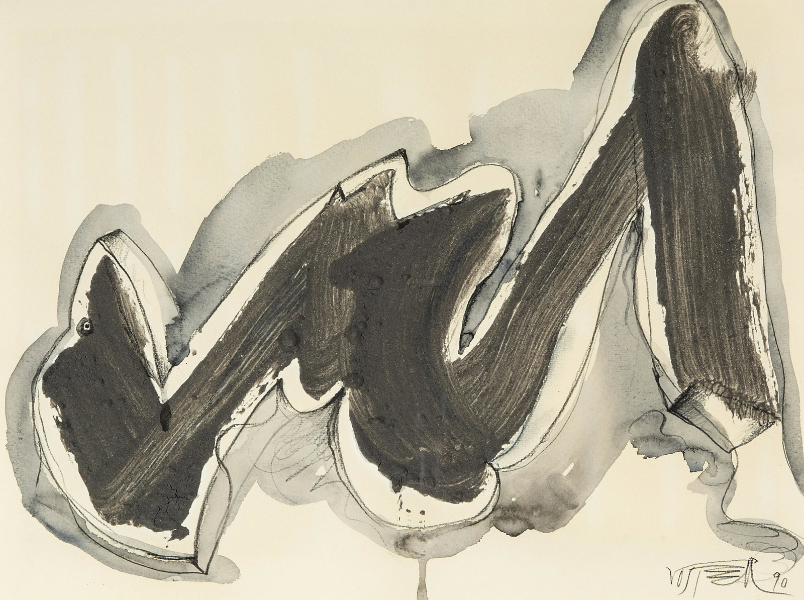 WOLF VOSTELL (Leverkusen, Germany 1932 - Berlin, 1998).: WOLF VOSTELL (Leverkusen, Germany 1932 - Berlin, 1998).Untitled, 1990.Mixed media on paper.Signed and dated in the lower right corner.Measurements: 35 x 46 cm; 61 x 73 cm (frame).The work that concern