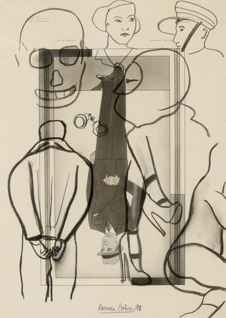 CARMEN CALVO (Valencia, 1950). "Absence", 1998. Mixed: CARMEN CALVO (Valencia, 1950)."Absence", 1998.Mixed media on paper.Signed and dated in the lower central area.Measurements: 44,5 x 32,5 cm; 58 x 45 cm (frame).Carmen Calvo studied at the Schools of Ar