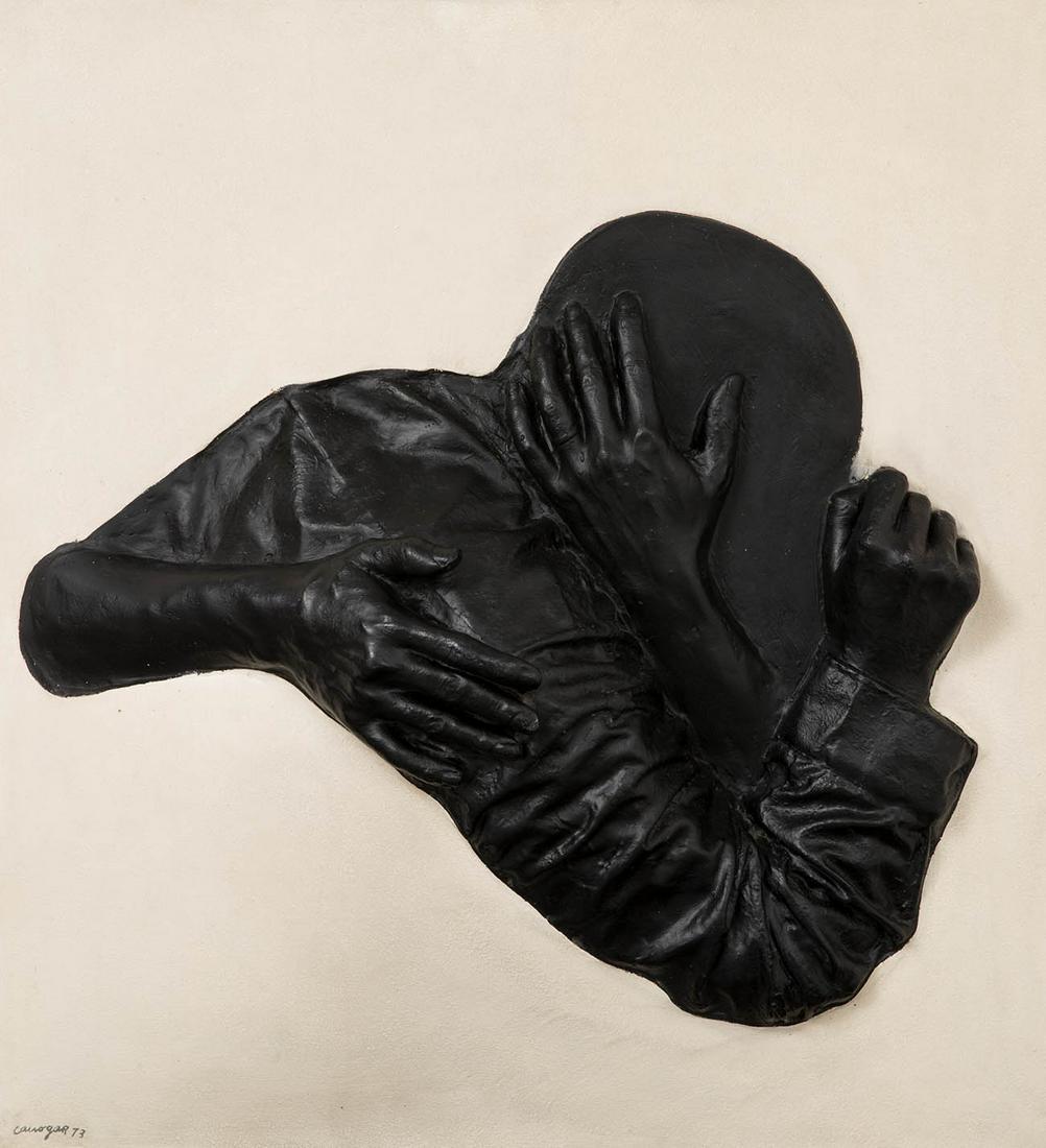 RAFAEL CANOGAR GÃ“MEZ (Toledo, 1935). "Composition, The: RAFAEL CANOGAR GÃ“MEZ (Toledo, 1935)."ComposiciÃ³n, El consuelo", 1973.Work registered on the artist's website.Mixed media (oil, fibreglass and polyester) on wood panel. Copy 7/25.Measurements: 7