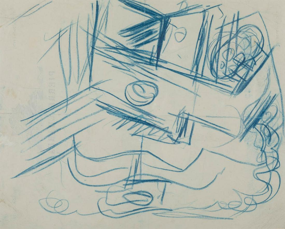 JACQUES LIPCHITZ (Druskininkai, Lithuania, 1891-Island: JACQUES LIPCHITZ (Druskininkai, Lithuania, 1891-Island of Capri, Italy, 1973). "Musical Instrument", 1922. Blue pencil on paper. Signed and dated on verso. Provenance: Berthe Lipchitz (artist's wife).