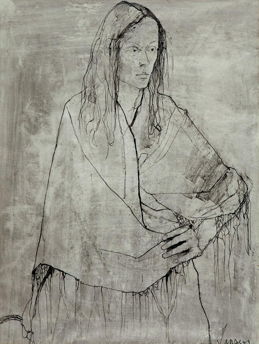 JEAN JANSEM (Bursa, Turkey, 1920- Saint-Aignan, France, 2013). "Portrait of a woman". Watercolour: JEAN JANSEM (Bursa, Turkey, 1920- Saint-Aignan, France, 2013). "Portrait of a woman. Watercolour and ink on paper. Signed in the lower right corner. With Cannes Gallery label on the back. Size: 63 x 4