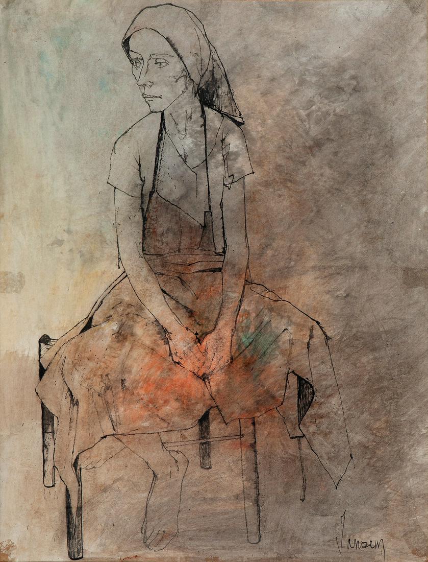 JEAN JANSEM (Bursa, Turkey, 1920- Saint-Aignan, France, 2013). "Portrait of a woman". Watercolour: JEAN JANSEM (Bursa, Turkey, 1920- Saint-Aignan, France, 2013). "Portrait of a woman. Watercolour and ink on paper. Signed in the lower right corner. With Cannes Gallery label on the back. Size: 63 x 4