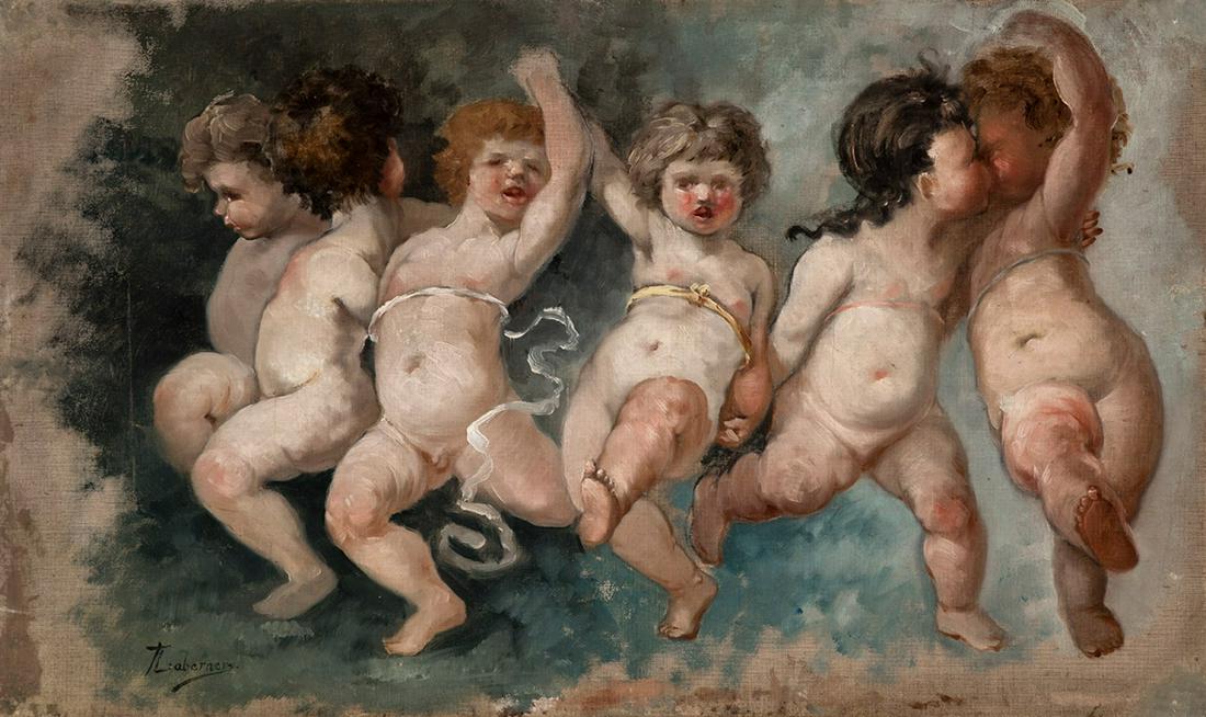 LUIS TABERNER Y MONTALVO (Madrid, 1844-1900). "Puttis". Oil on canvas. Relined. Presents (1 of 6)