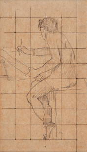 PIERRE PUVIS DE CHAVANNES (Lyon, 1824-Paris, 1898). "Young Man Seated, Writing". Black pencil on: PIERRE PUVIS DE CHAVANNES (Lyon, 1824-Paris, 1898). "Young Man Seated, Writing". Black pencil on paper. With stamp of the Atelier in the lower right area. Enclosed is a certificate issued by Robert Sc