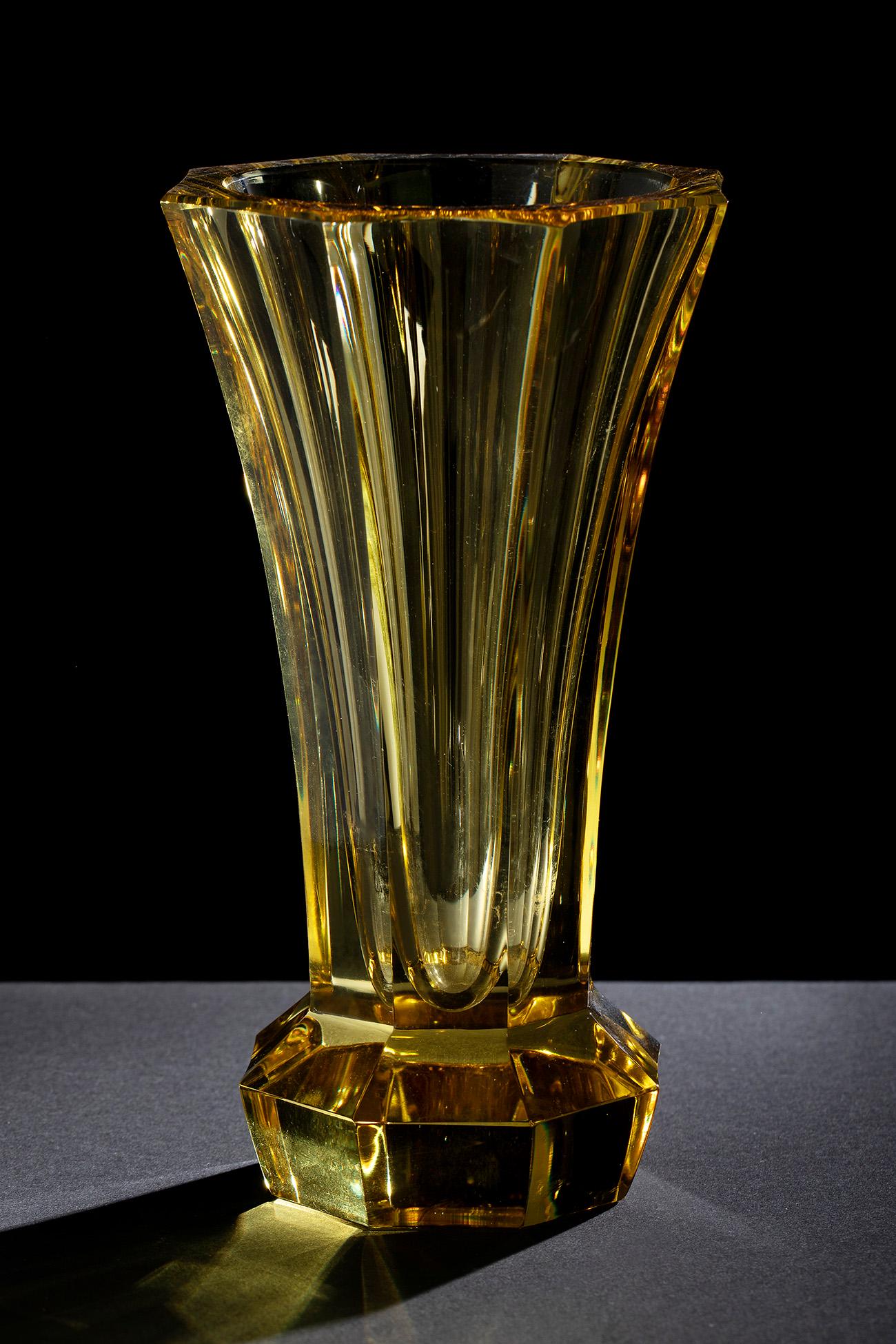 MOSER. Czechoslovakia, ca. 1920. Art Deco vase. In translucent cut glass in geometric and faceted (1 of 5)