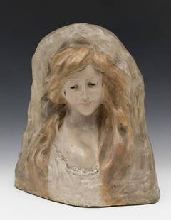 AFFORTUNATO GORY (Italy, active between 1895 - 1925). "Female figure". Polychrome stucco. Signed.: AFFORTUNATO GORY (Italy, active 1895 - 1925). "Female figure". Polychrome stucco. Signed. Size: 51 x 50 x 22 cm. Born in Florence, Affortunato Gory developed his training with the master Augusto Roval