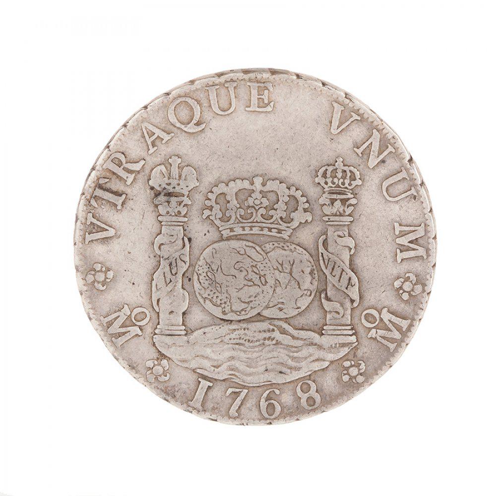 8 reales coin of Carlos III, mint of Mexico, 1768. Sterling silver. (1 of 2)