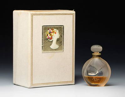 "Nina" perfume NINA RICCI. France, 1980s. Glass. Lithographed cardboard. Wear and tear due to use: "Nina" perfume NINA RICCI. France, 1980s. Glass. Lithographed cardboard. Provenance: Spanish private collection, formed between 1970 and 1995. Wear and tear due to use and the passage of time.