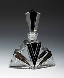 KARL PALDA. Czechoslovakia, ca. 1925. Perfumer. Moulded glass. Provenance: Private collection,: KARL PALDA. Czechoslovakia, ca. 1925. Perfumer. Moulded glass. Provenance: Spanish private collection, formed between 1970 and 1995. Chipped inside the stopper (not visible). Measurements: 14 x 11 x