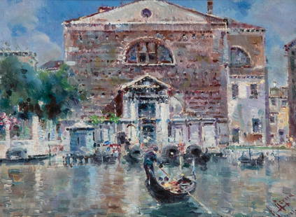 ANTONIO REYNA MANESCAU (CoÃ­n, MÃ¡laga, 1859 â€“ Rome, 1937). "Venice". Oil on canvas. Presents: ANTONIO REYNA MANESCAU (CoÃ­n, MÃ¡laga, 1859 - Rome, 1937). "Venice". Oil on canvas. With labels and inscription on the back. Signed in the lower right corner. Measurements: 15 x 20 cm; 31 x 36