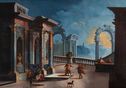 Italian school; first half of the eighteenth century. Ruins view. Oil on canvas. present