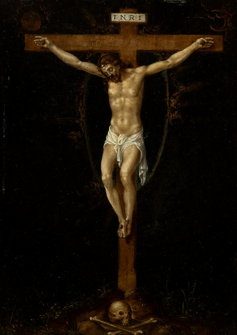 Circle of MARCELLO VENUSTI(Como 1512 - 1515 - Roma). "Christ crucified." Oil on copper. Presents: Circle of MARCELLO VENUSTI (Como 1512 - 1515 - Rome). "Christ crucified". Oil on copper. It presents restorations. Measurements: 21,5 x 15,5 cm; 28 x 21,5 cm (frame). It is a painting belonging to the