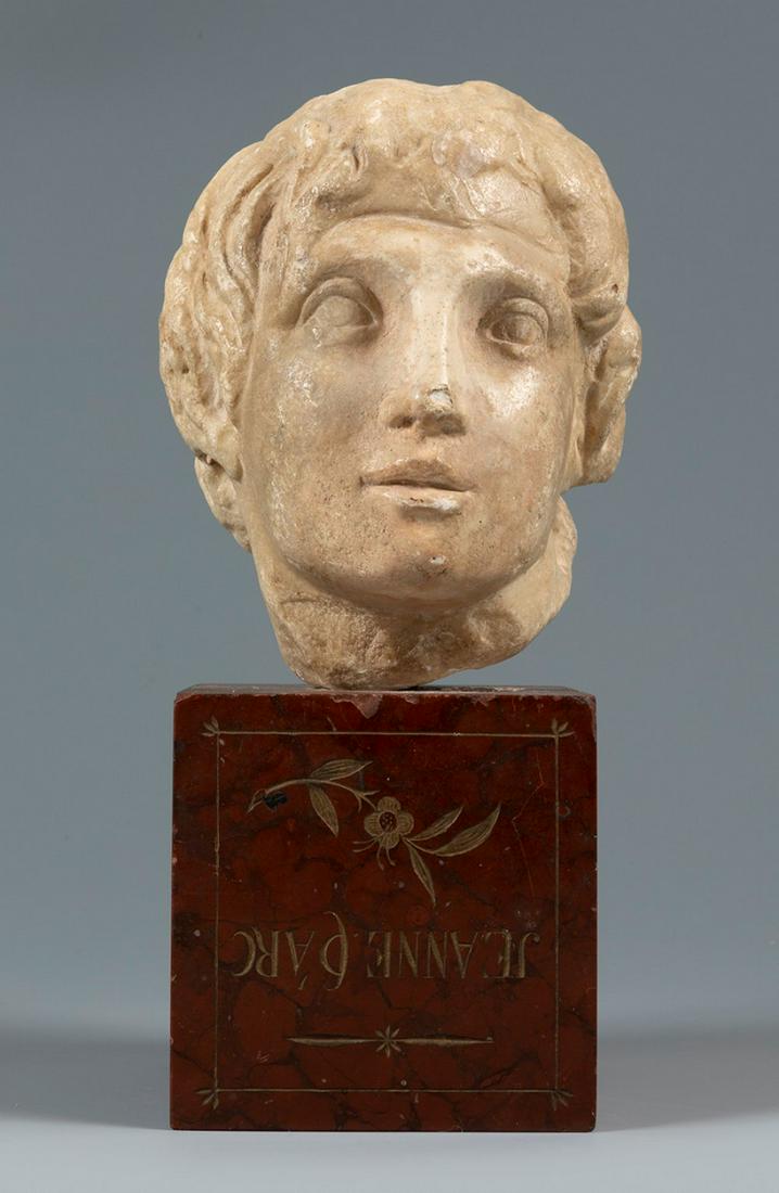 Male head. Roman. 1st-3rd century AD. Marble. Provenance: private collection, FranÃ§ois Antonovich, (1 of 4)