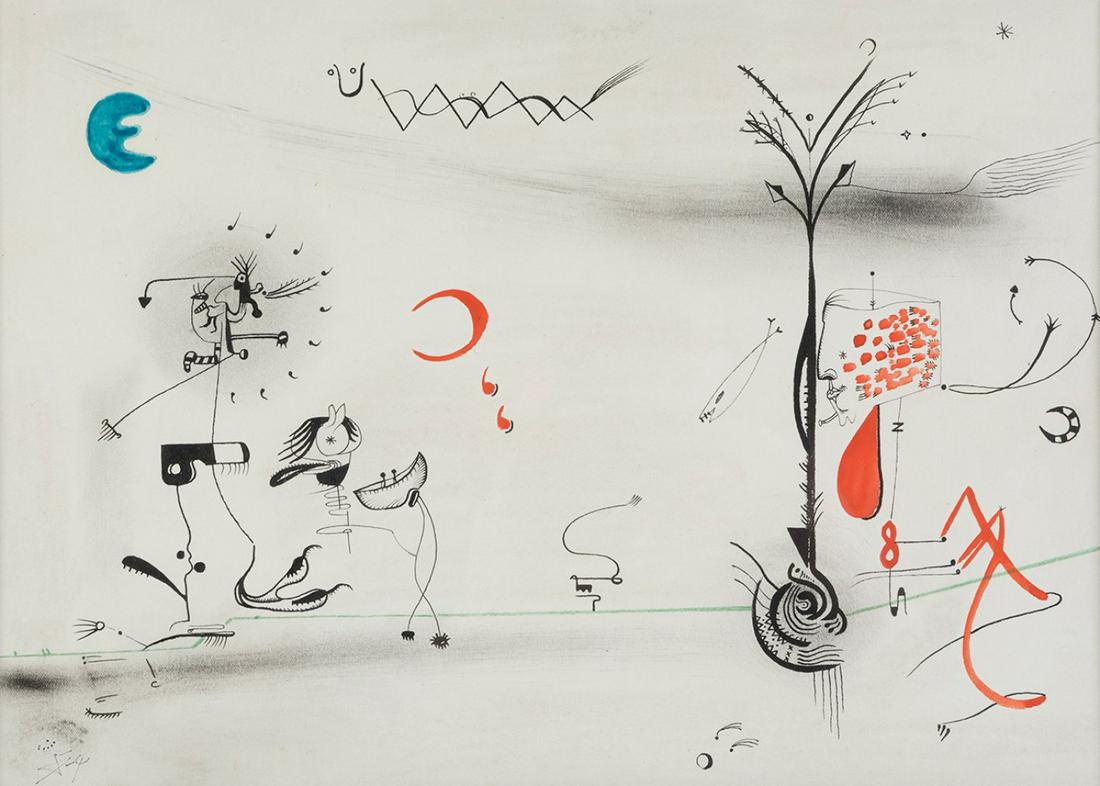 JOAN PONÃ‡ BONET (Barcelona, 1927 - Saint-Paul, France, 1984). "Dau Al Set B-24", 1947. Gouache on: JOAN PONÃ‡ BONET (Barcelona, 1927 - Saint-Paul, France, 1984). "Dau Al Set B-24, 1947. Gouache on paper. Signed in the lower left corner. Work referenced in the artist's online catalogue (Associaci