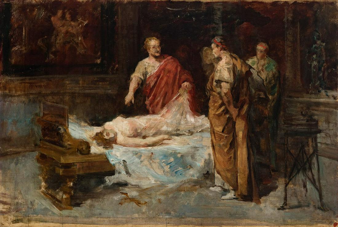 EDUARDO ROSALES GALLINAS (Madrid, 1836 â€“ 1873). "Sketch of the death of Lucrecia". Oil on canvas. (1 of 5)