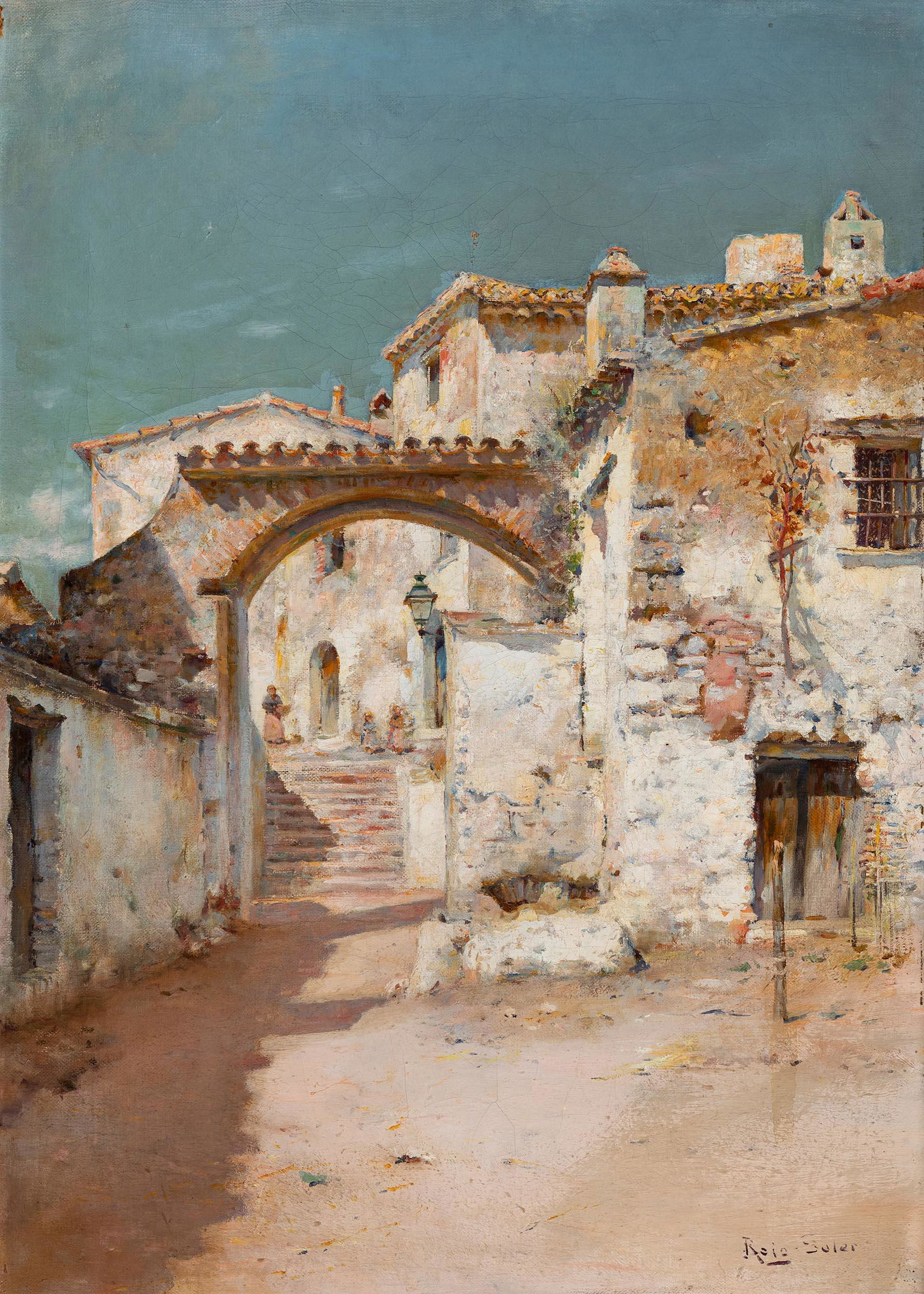 JOAN ROIG SOLER (Barcelona, 1852-1909). "View of a village". Oil on canvas. Signed in the lower (1 of 6)