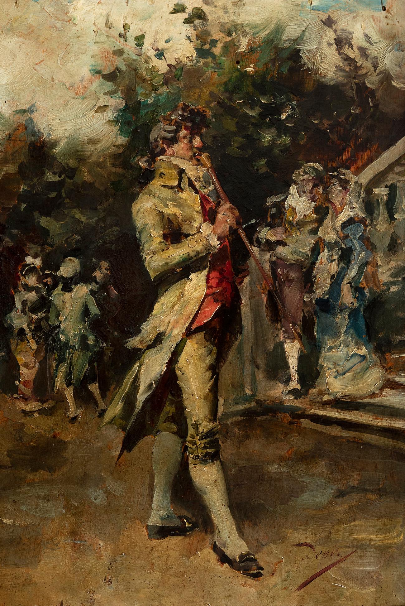 JOSÃ‰ DENIS BELGRANO (MÃ¡laga, 1844 - 1917). De paseo" ("On a stroll"). Oil on panel. Signed in the (1 of 5)