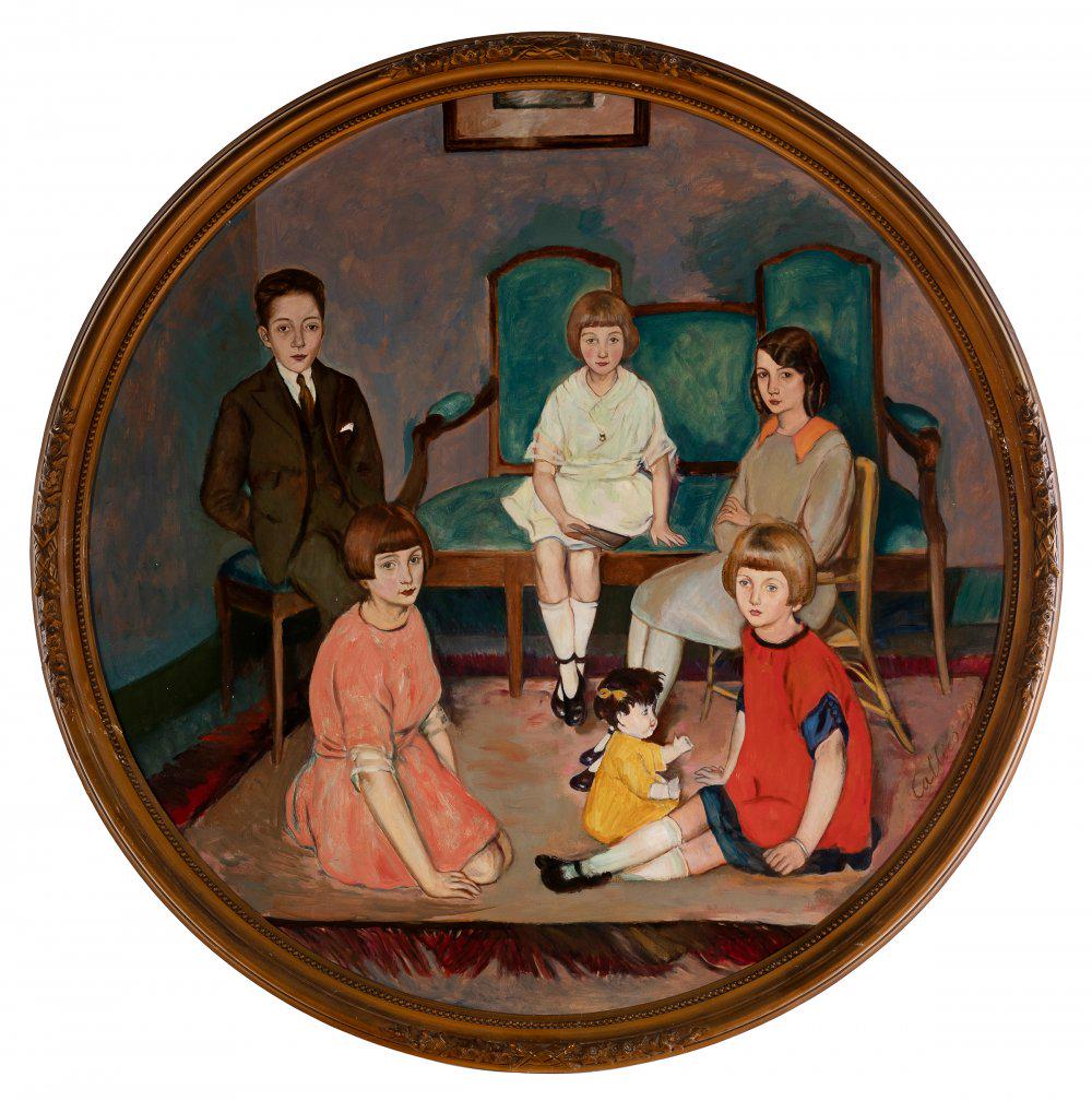 FERRAN CALLICÃ“ BOTELLA (Barcelona, 1902 - Neronde, France, 1968). "Family".1922. Oil on circular (1 of 6)