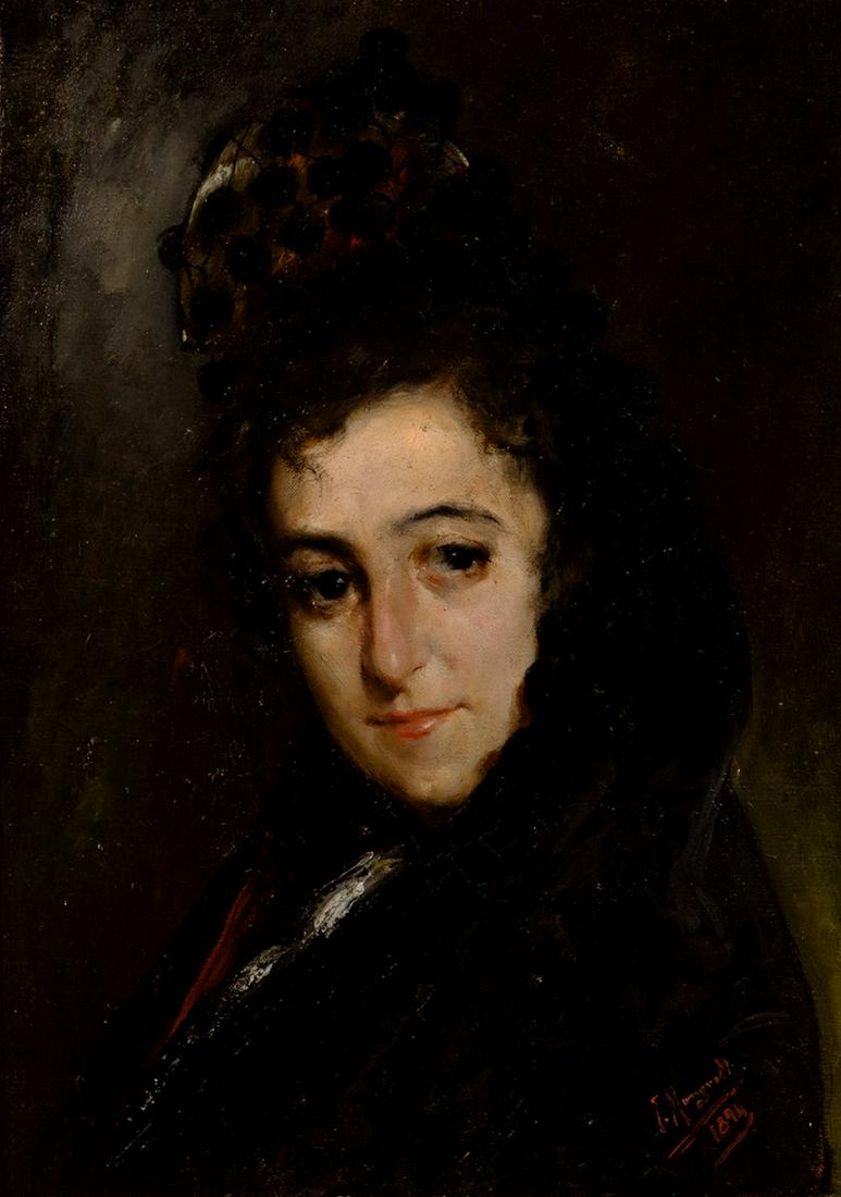 JOSÃ‰ MONGRELL TORRENT, (Valencia, 1870 â€“ Barcelona,   1937). "Lady portrait", 1894. Oil on (1 of 4)