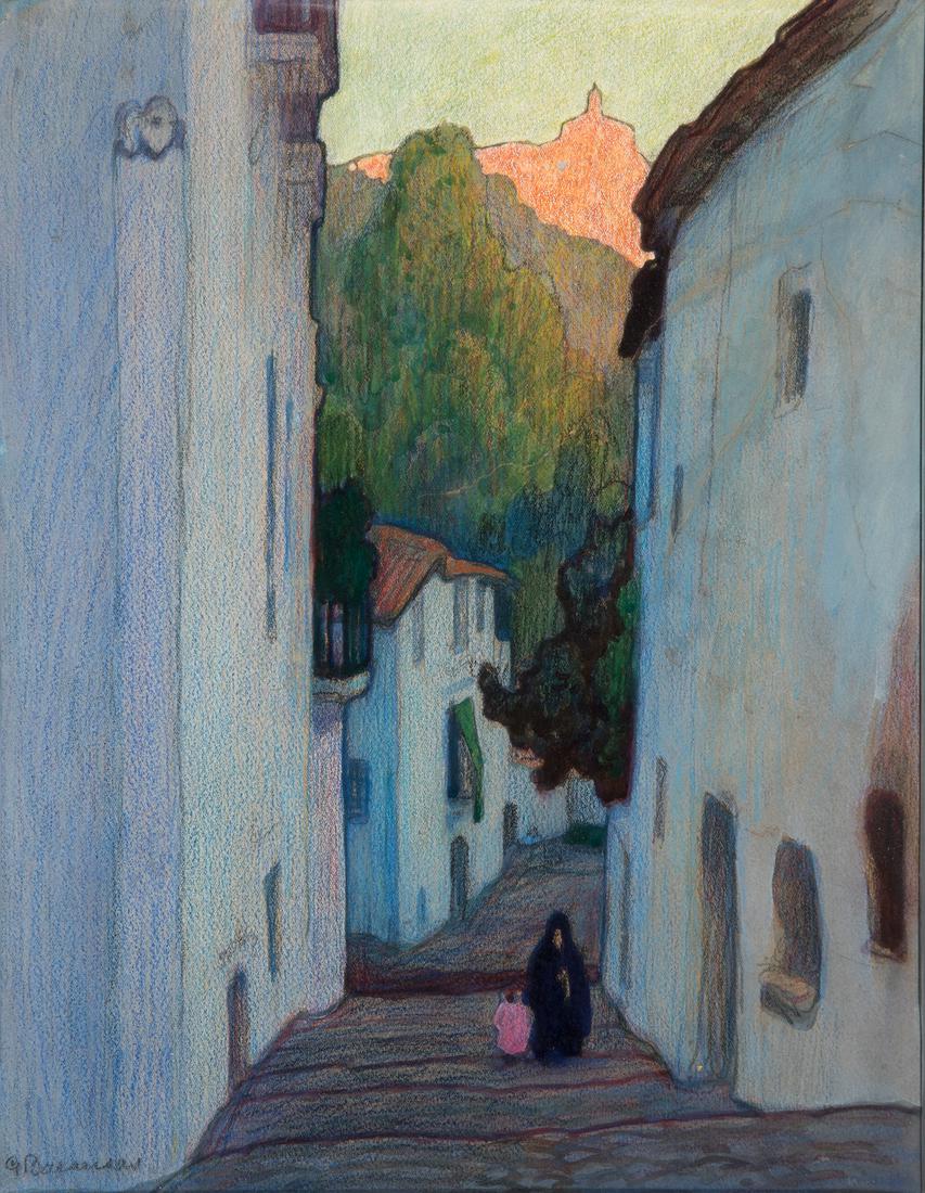 GUSTAVO BACARISAS Y PODESTÃ (Gibraltar, 1873 â€“ Seville, 1971). "Village view". Watercolor and (1 of 4)