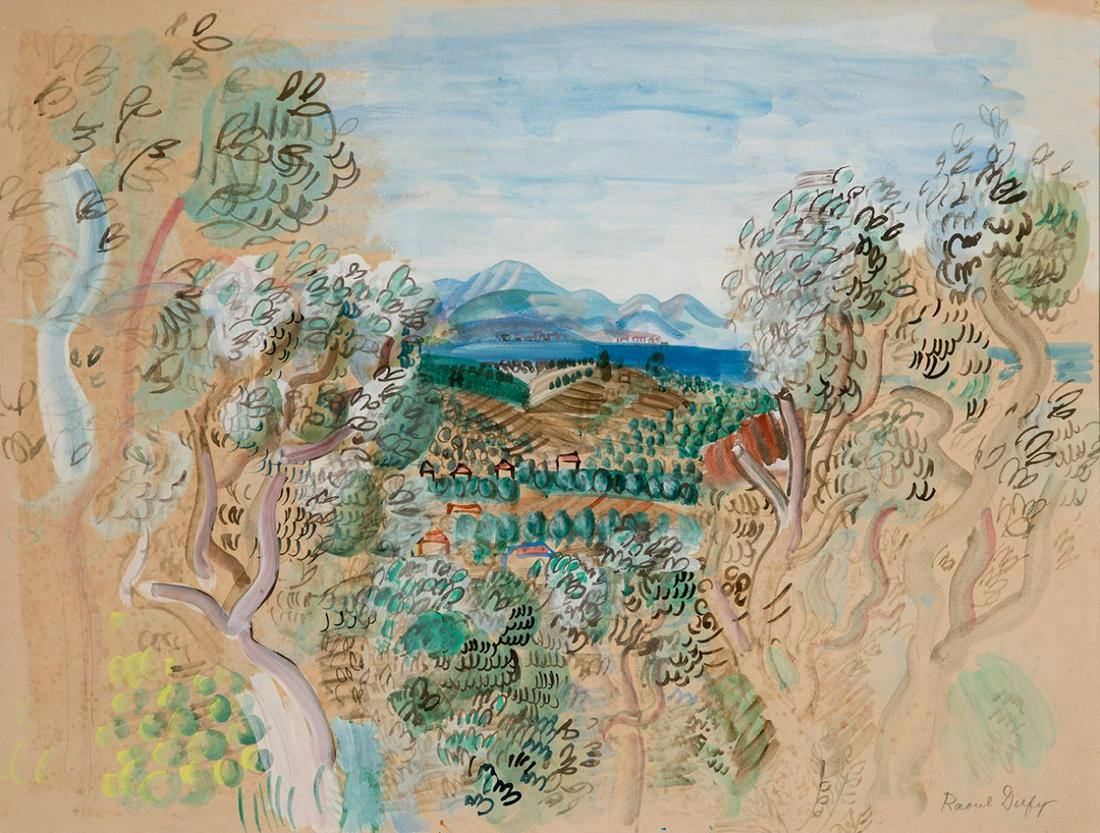 RAOUL DUFY (Le Havre, 1877- near Forcalquier, 1953). "Landscape of Sicily", 1922. Watercolor and (1 of 5)