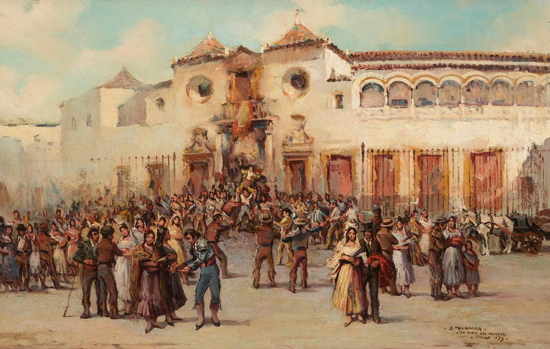 JOSÃ‰ PALOMAR LOPEZ (Seville, 1929-2001).  "On behalf of the matador", 1994. Oil on panel.  Signed, (1 of 4)