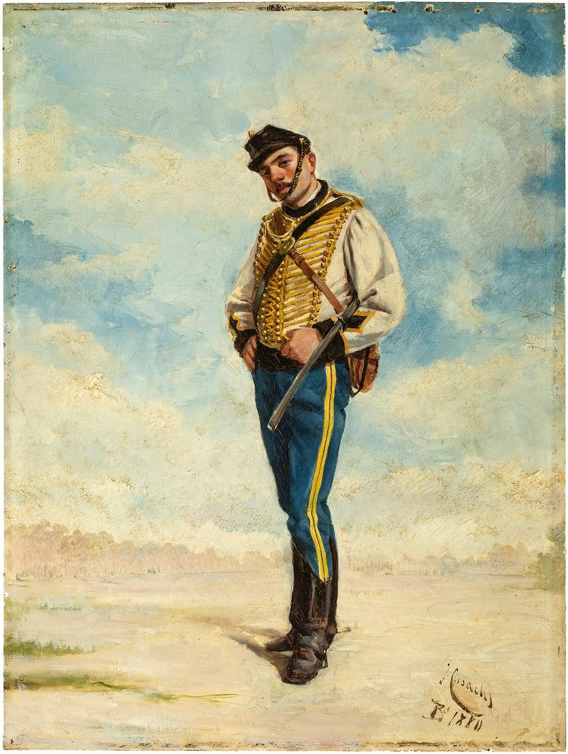 JOSÃ‰ CUSACHS Y CUSACHS (Montpellier, France, 1851 - Barcelona, 1908). "Soldier", 1880.  Oil on (1 of 5)