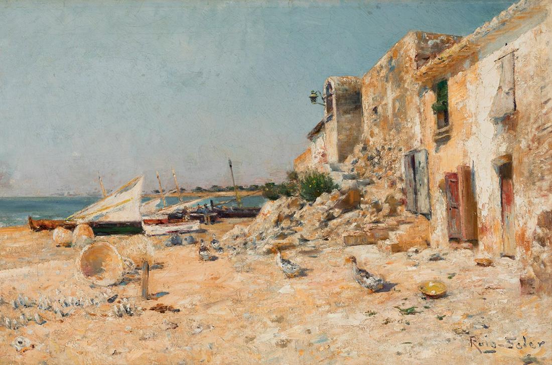 JOAN ROIG SOLER (Barcelona, 1852-1909). "Fishermen's House on the Catalan Coast". Oil on canvas. (1 of 6)