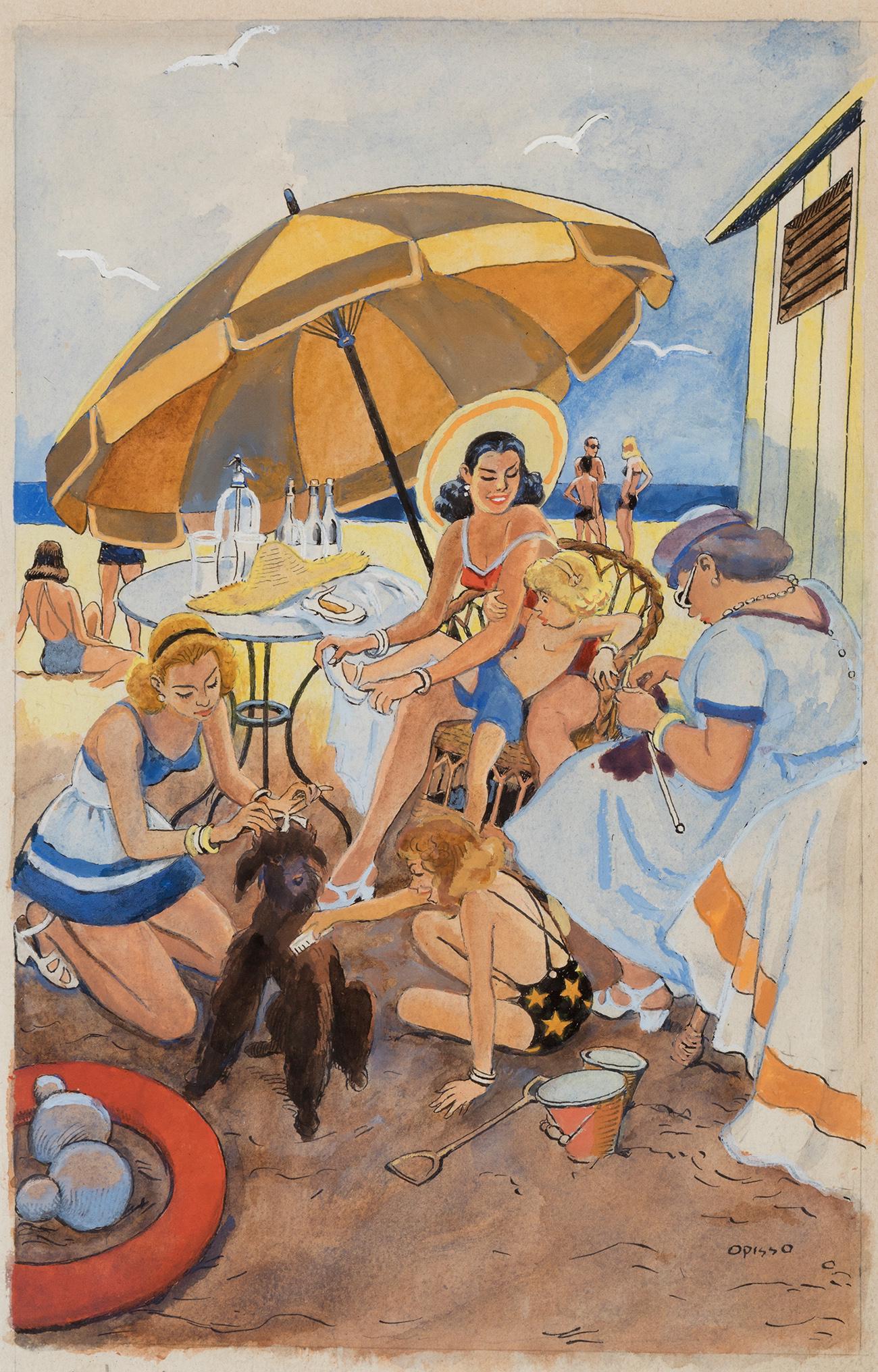 RICARDO OPISSO I SALA (Tarragona, 1880 - Barcelona, 1966). "Day at the beach, Barcelona". Ink, (1 of 4)