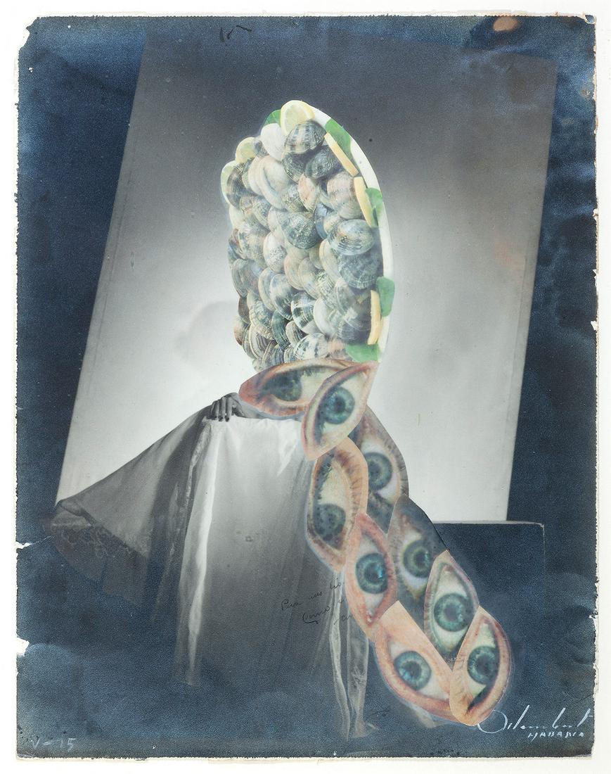 JORGE GALINDO (Madrid, 1965). "Dream of eyes", 1995. Photomontage. Signed and dated in the lower: JORGE GALINDO (Madrid, 1965). "Dream of eyes", 1995. Photomontage. Signed and dated in the lower corner. With a label from the Soledad Lorenzo gallery, Madrid, on the back. Tears in the margins. Measu