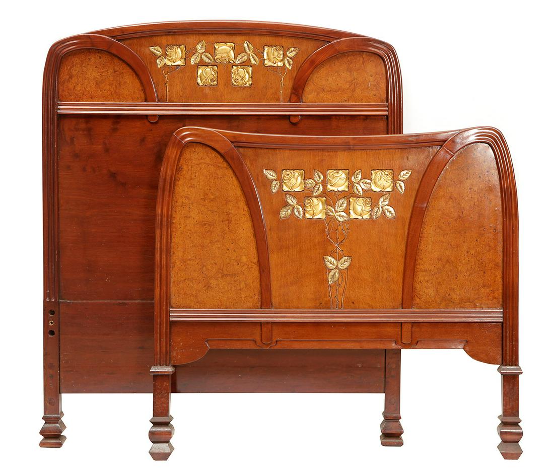 JOAN BUSQUETS I JANÃ‰ (Barcelona, 1874 - 1949). Modernist single bed, h. 1908. Mahogany wood with (1 of 6)