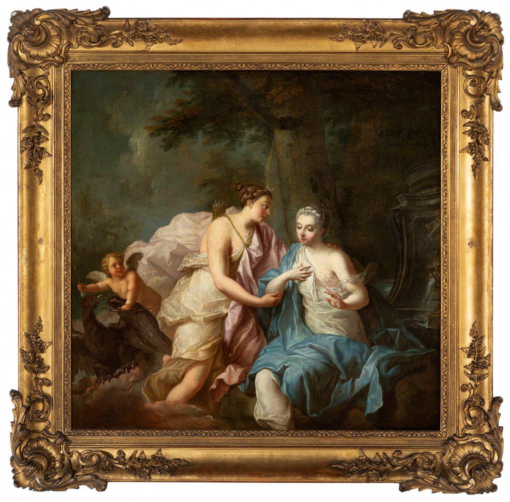 French school of ca. 1730. "The nymph Callisto seduced by Jupiter in the form of Diana".  Oil on (1 of 6)