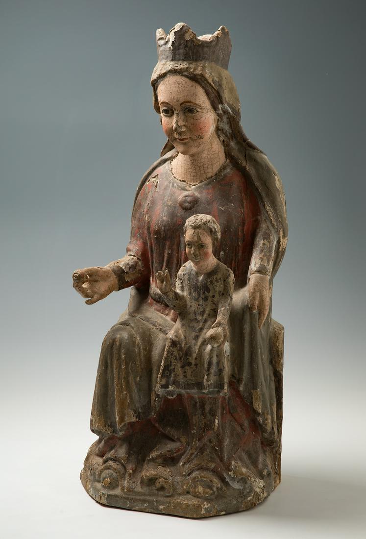 Spanish American Late School, circa 1300. "Virgin as Sedes sapientiae". Carved and polychrome wood. (1 of 7)