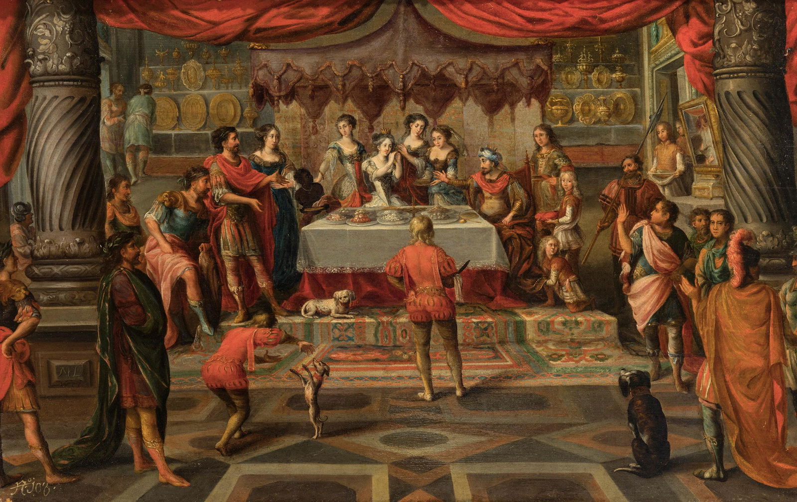 Flemish Master; second third of the seventeenth century. "Esther before Ahasuerus." Oil on board. (1 of 7)
