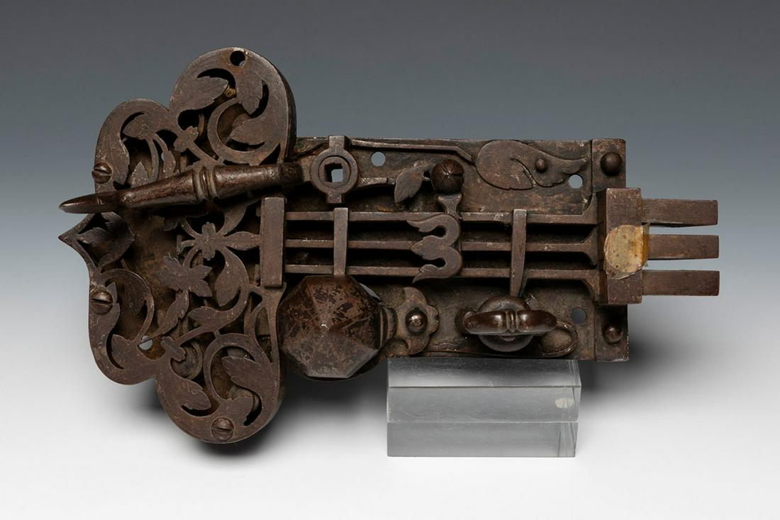 German lock from the 16th century. Wrought iron. Retains the original key. (1 of 3)