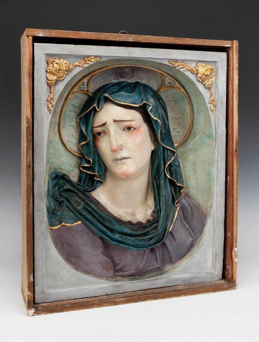 Andalusian School of the 18th century. "Sorrowful Virgin". Polychrome stucco. Wear and tear due to (1 of 6)